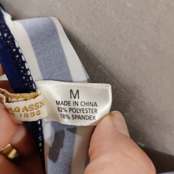 Us Polo Navy & White Striped Halter Tankini Swim Top Yellow Trim Sz m - Picture 5 of 7